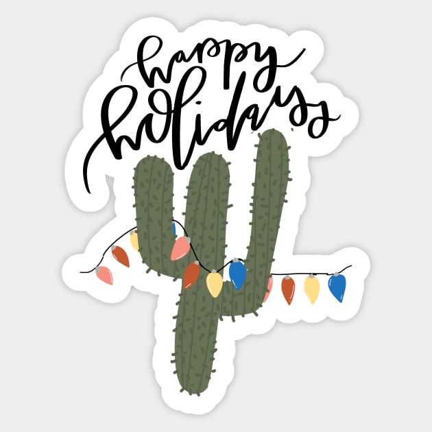 happy holidays funny cactus with christmas lights design Sticker by andienoelm